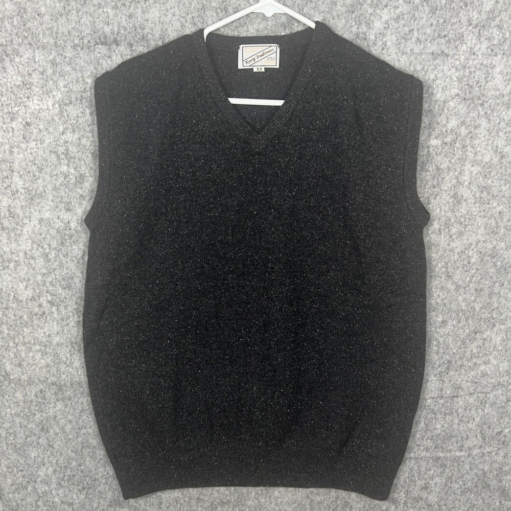 Kerry Traditions Men's Lambswool Silk Sweater Vest Made in‎ Ireland Gray Fleck M